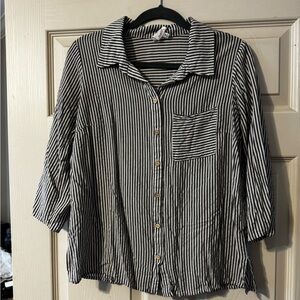NAIF Black & White Striped Button-Up Shirt